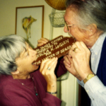 Ursula K. and Charles Le Guin eating Ursula’s chocolate award