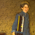Mary Doria Russell models the vest